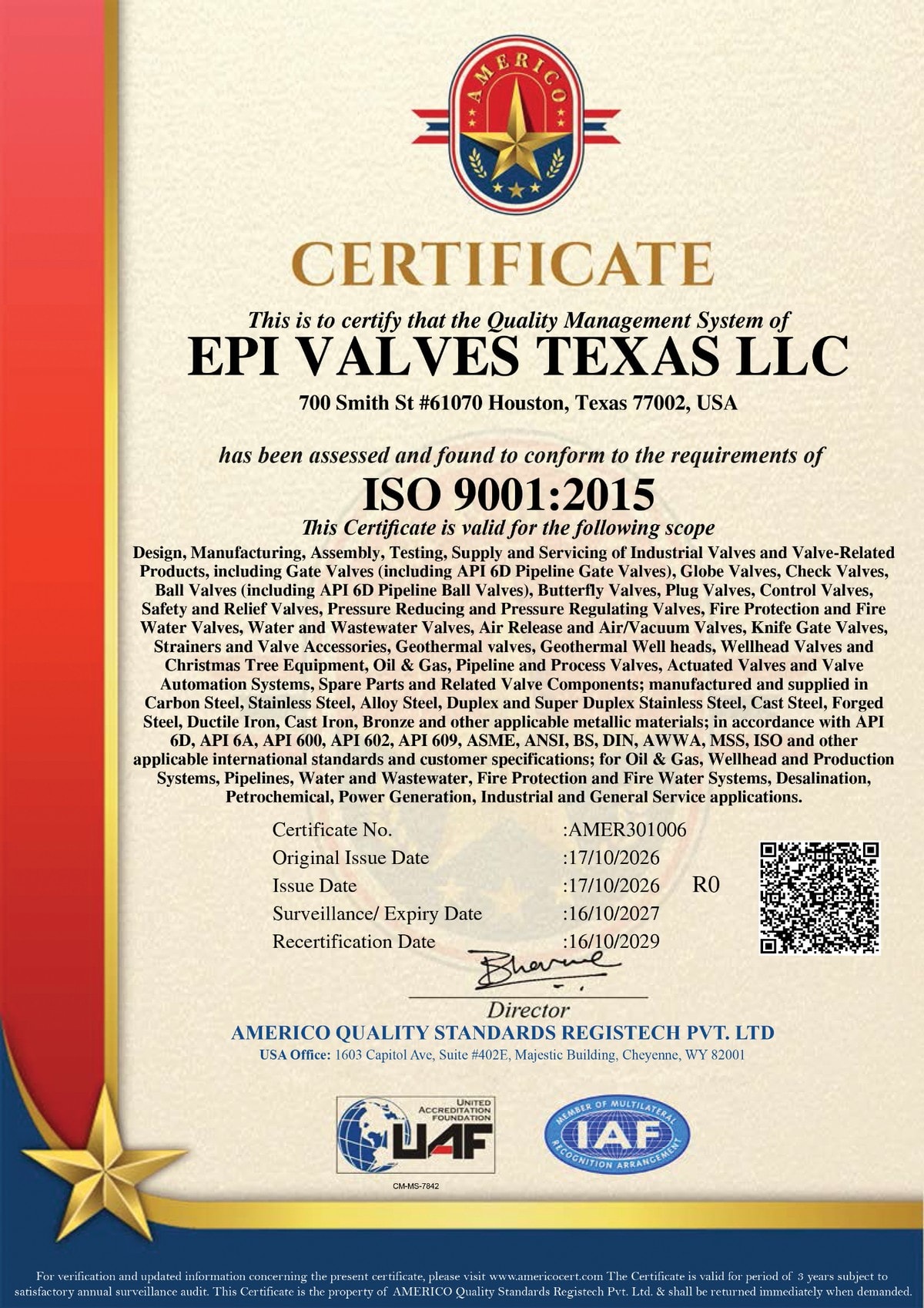 ISO 9001:2015 certificate